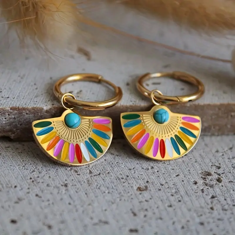 Colourful Mandala Crescent Earrings