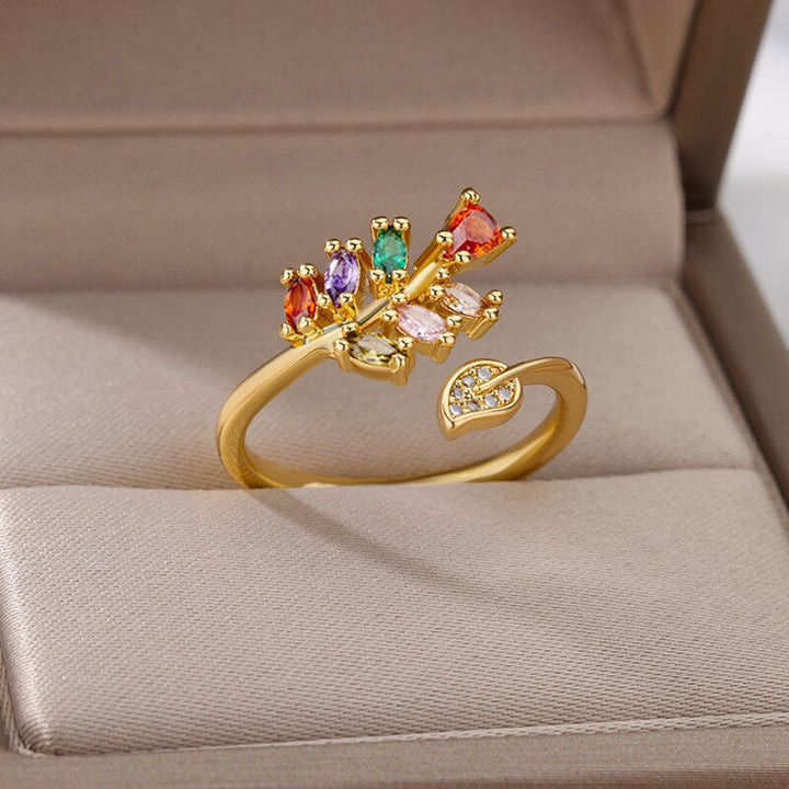 Adjustable Ring with Multicoloured Zirconia Flower