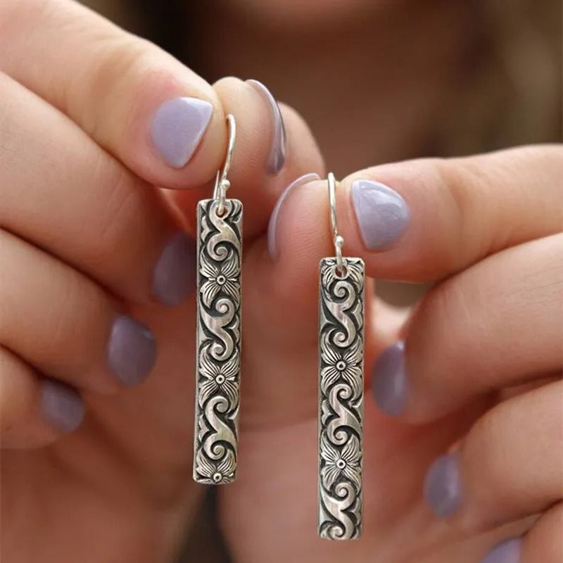 Rectangular Earrings with Natural Engravings