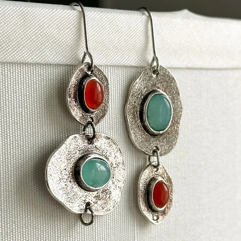 Bohemian Earrings with Inlaid Gemstones