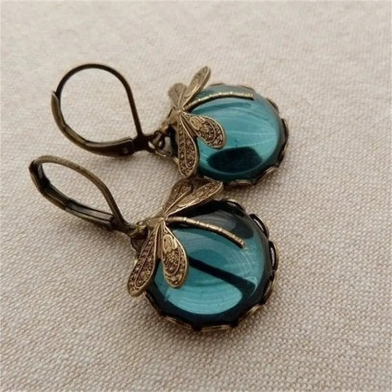 Vintage Dragonfly Earrings with Natural Zirconia