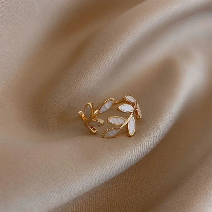 White Opal Leaf Adjustable Ring