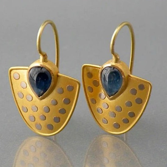 Golden Vintage Blue Crystal Earrings