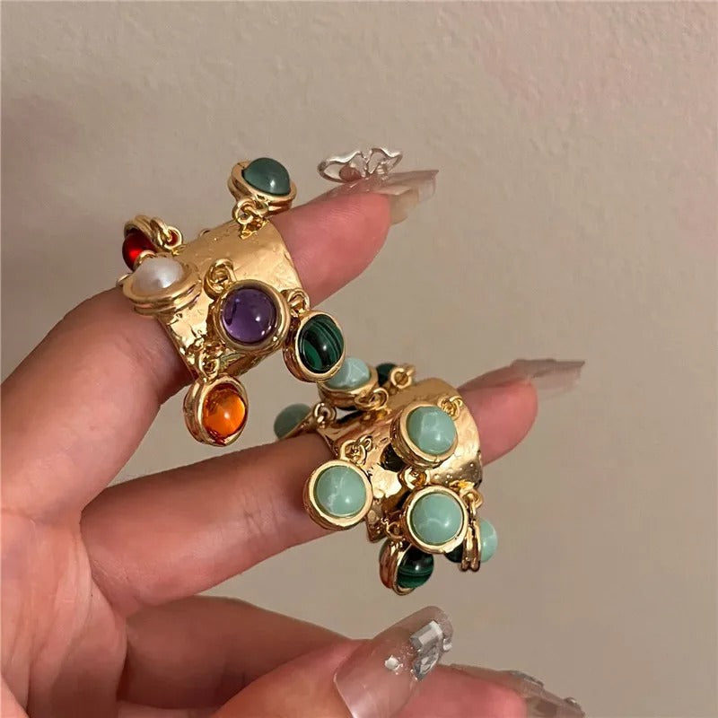 Vintage Ring with Natural Stone Pendants