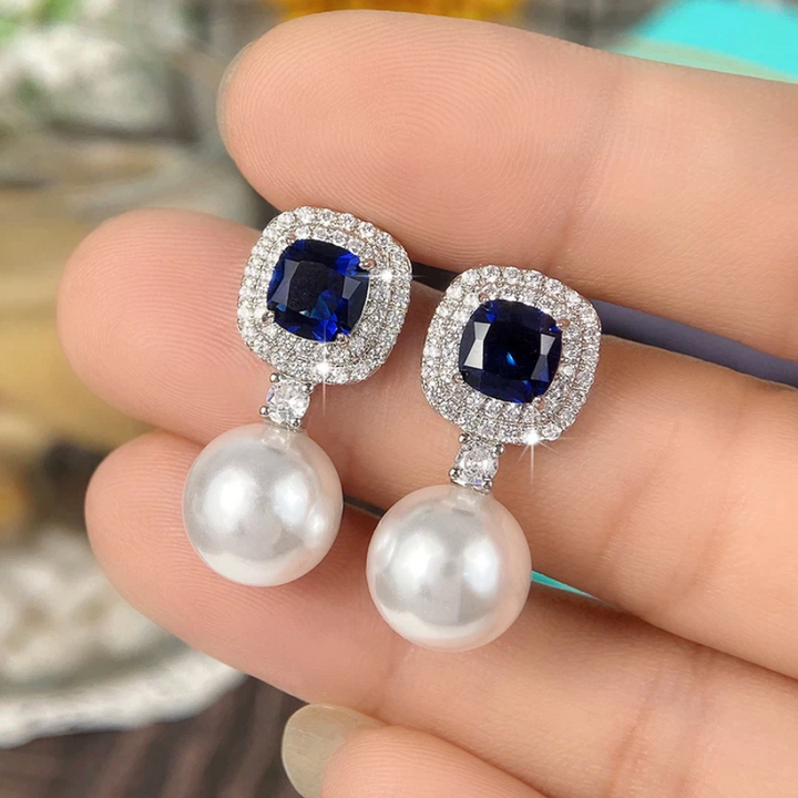 Shiny Cubic Earrings with Pearls