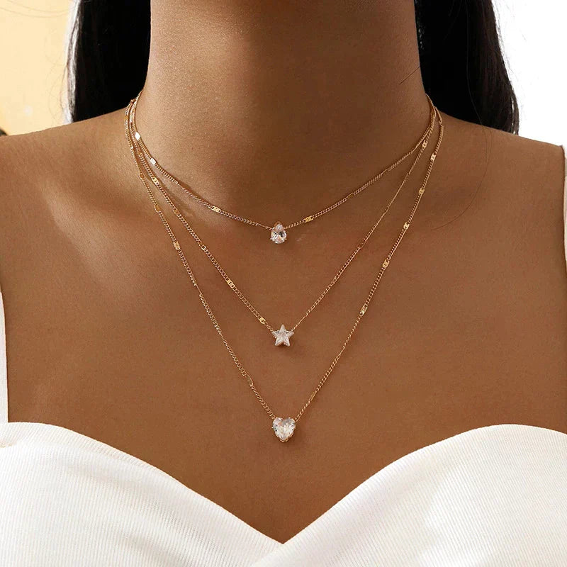 Triple Pendant Necklace with Zirconia