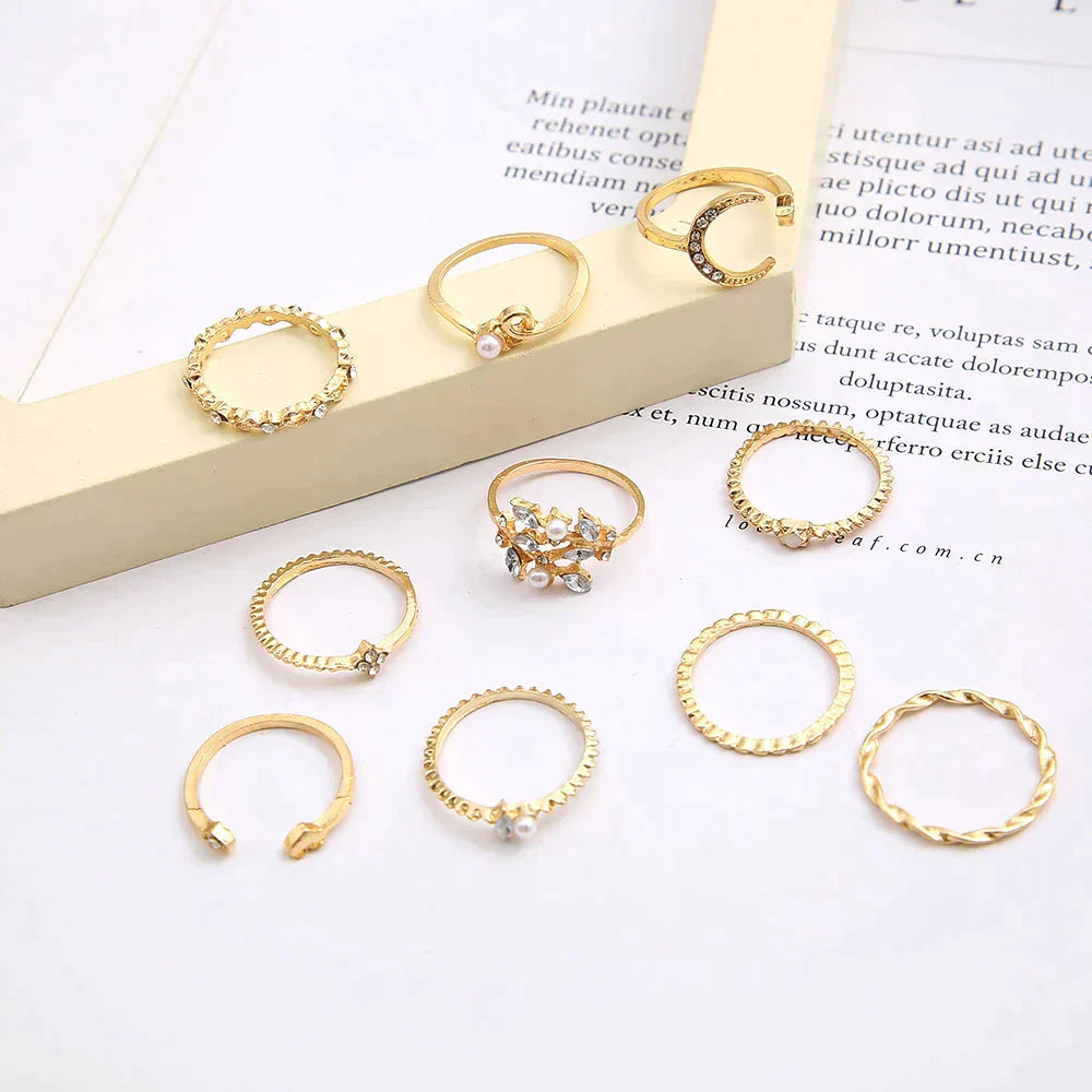 10 Pack of Bohemian Silver and Gold Rings