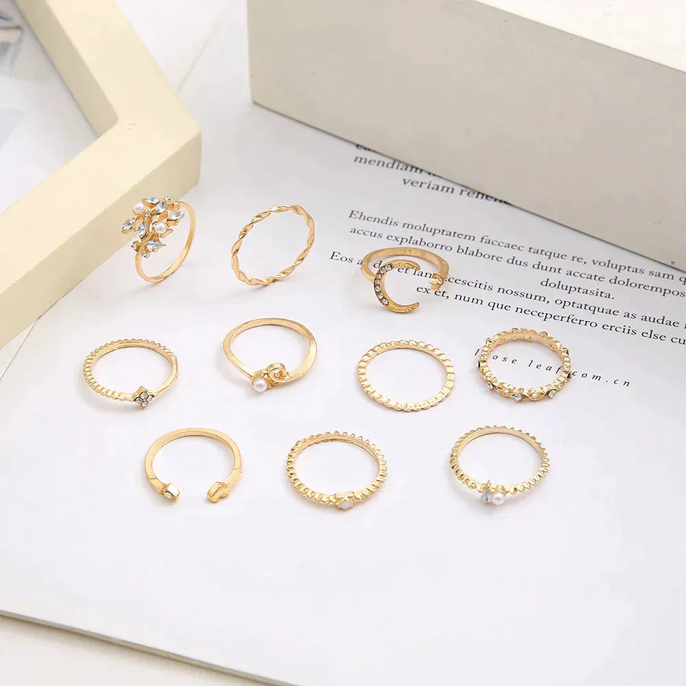 10 Pack of Bohemian Silver and Gold Rings