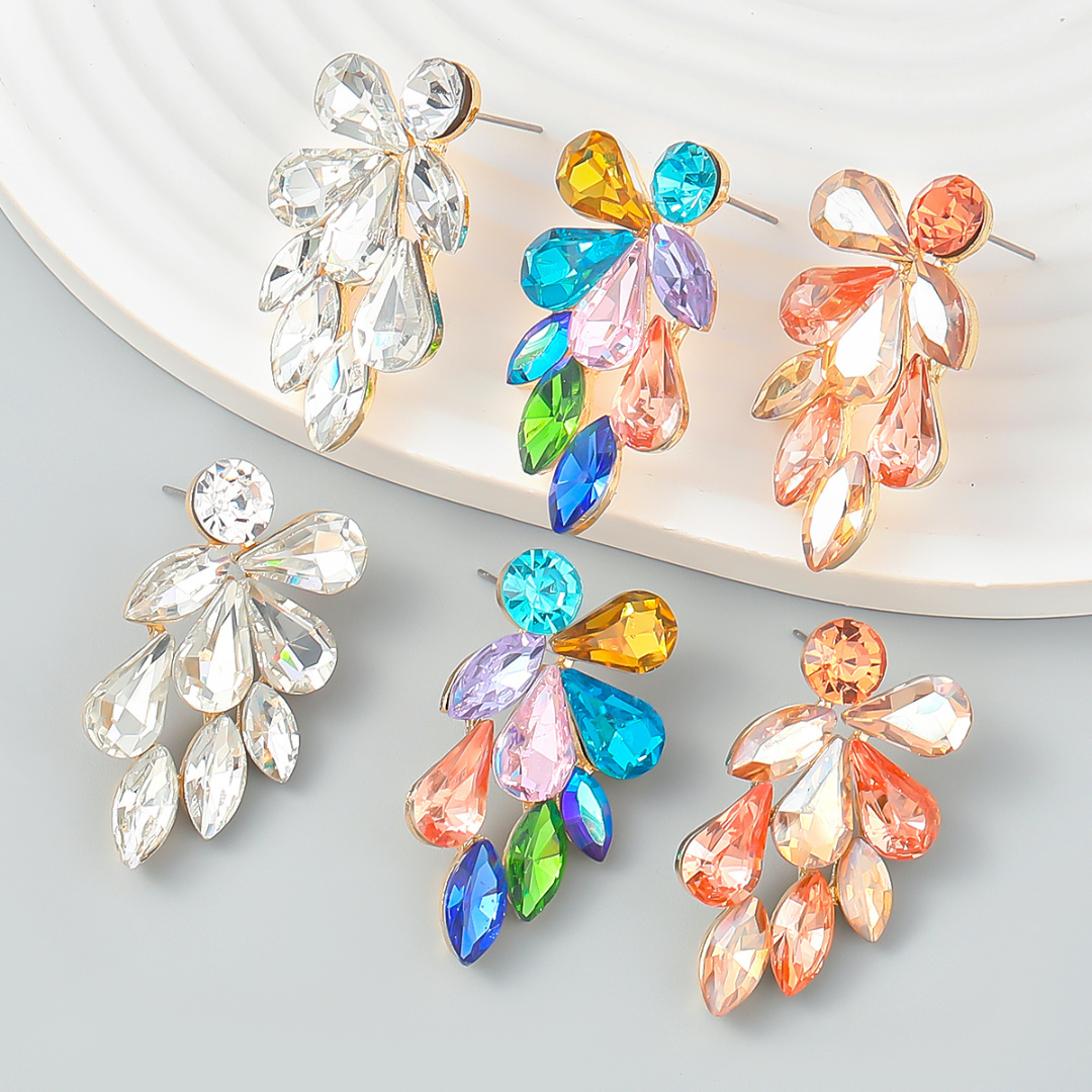 Leave Earrings with Gemstones