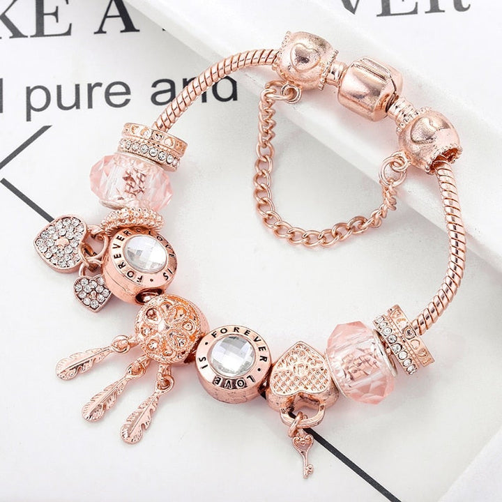 Rose Dreamcatcher Bracelet with Charms