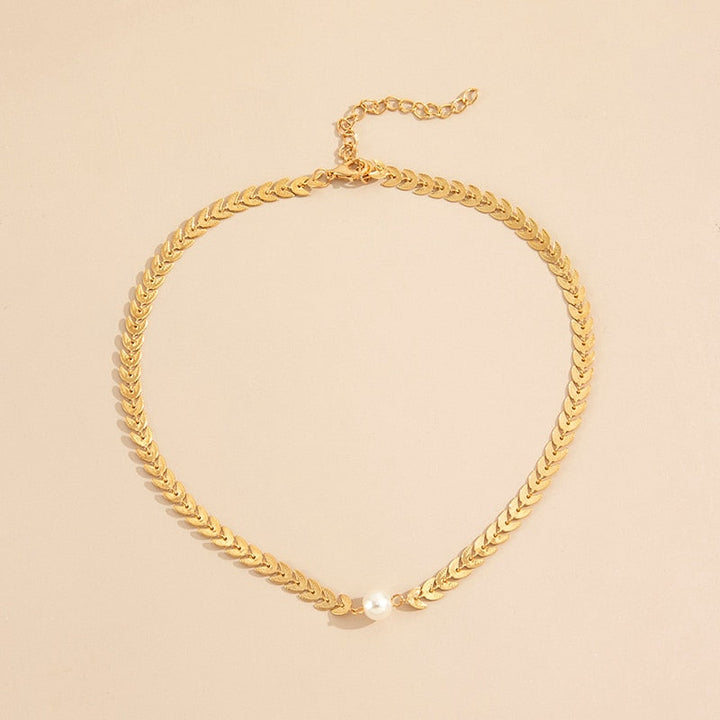 Golden Leaf Necklace with Gothic Pearl