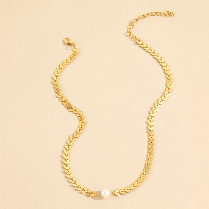 Golden Leaf Necklace with Gothic Pearl