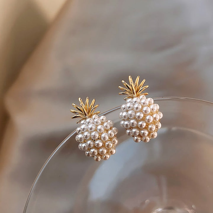 Handmade Pineapple Earrings with Natural Pearl