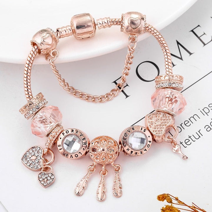 Rose Dreamcatcher Bracelet with Charms