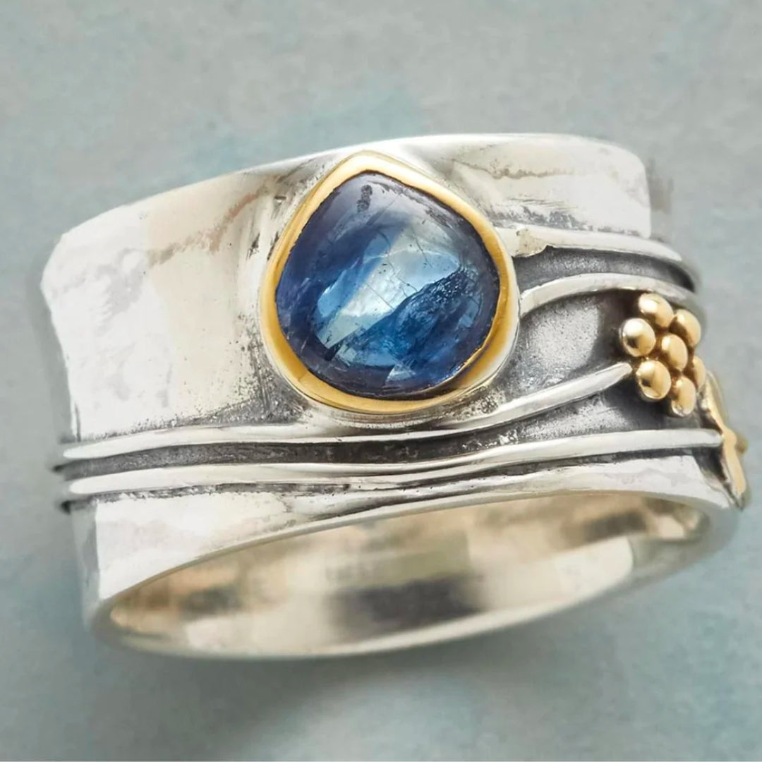 Boho Ring in Silver with Blue Stone