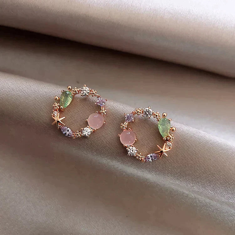 Crystal Floral Earrings in Rose