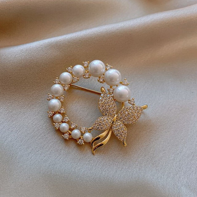 Vintage Butterfly Brooch with Pearls