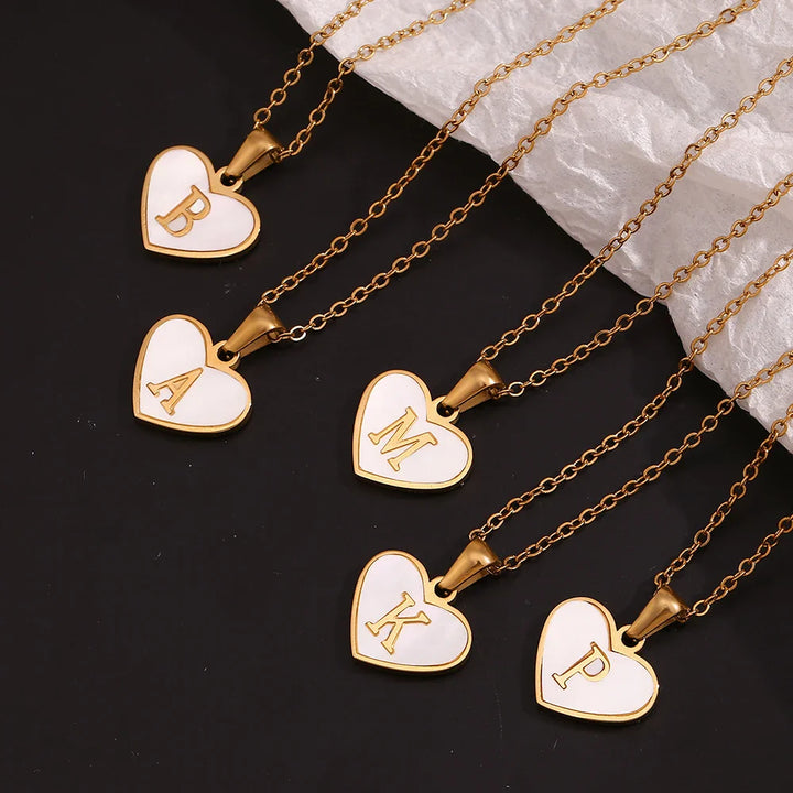 Heart Shell Letter Pendant Necklace