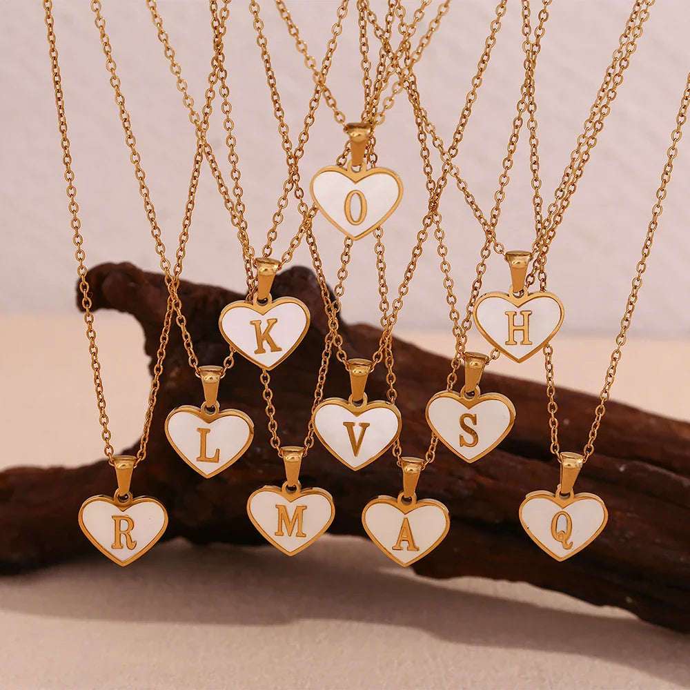 Heart Shell Letter Pendant Necklace