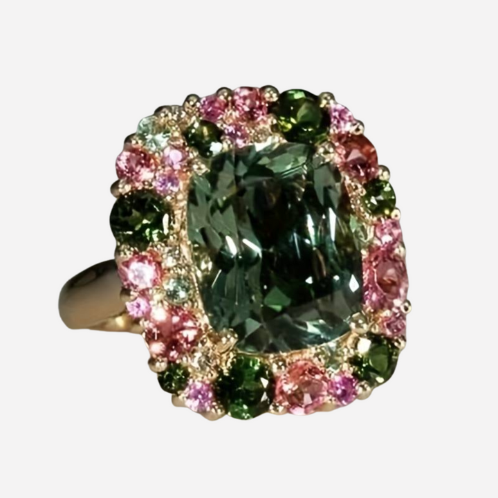 Vintage Green & Pink Crystal Ring