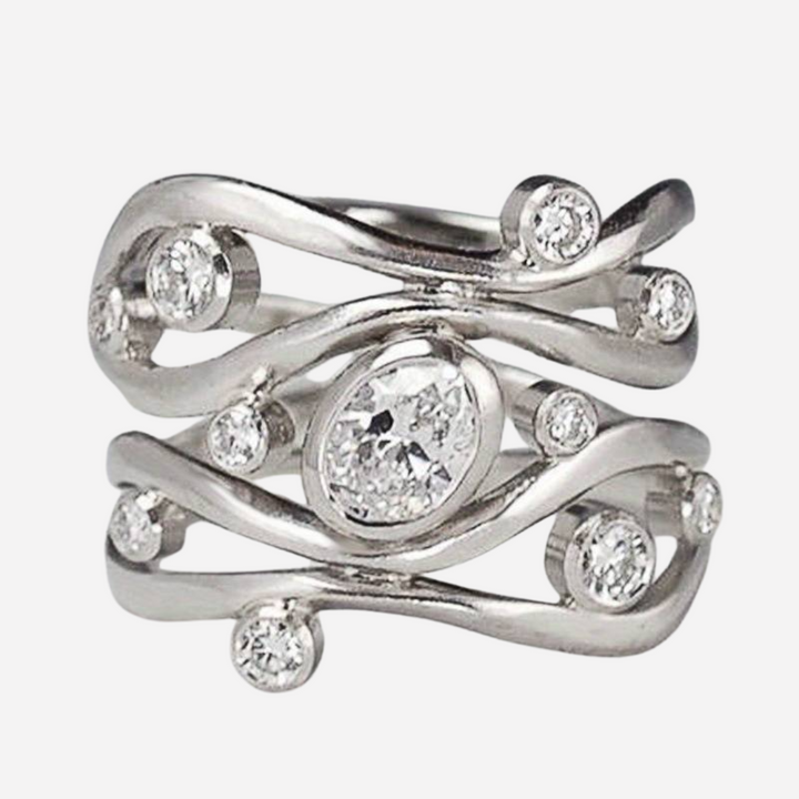 Stainless Steel Silver & Zirconia Irregular Ring