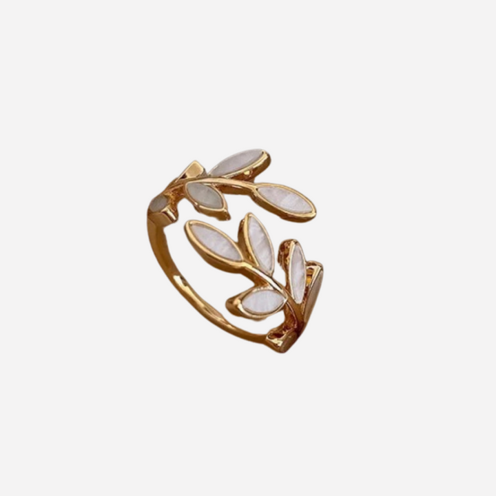 White Opal Leaf Adjustable Ring