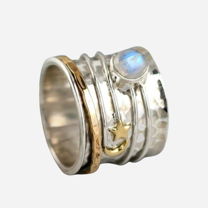 Star and Moon Moonstone Spinner Ring