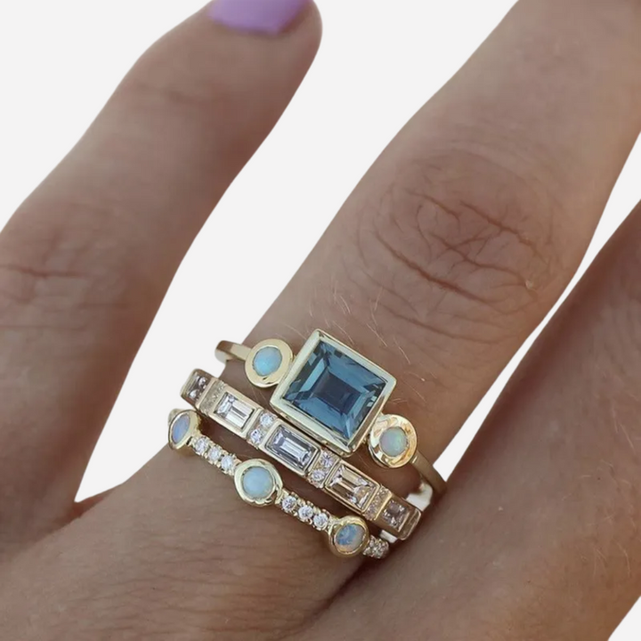 Vintage Blue Crystal Ring Set