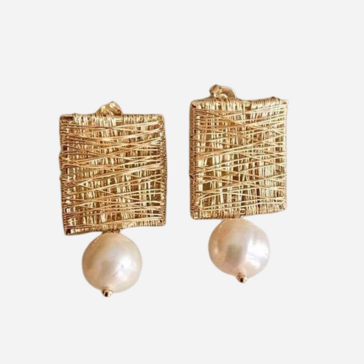 Vintage Stainless Steel Threads with Pearls Earrings