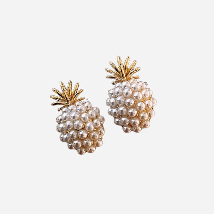 Handmade Pineapple Earrings with Natural Pearl