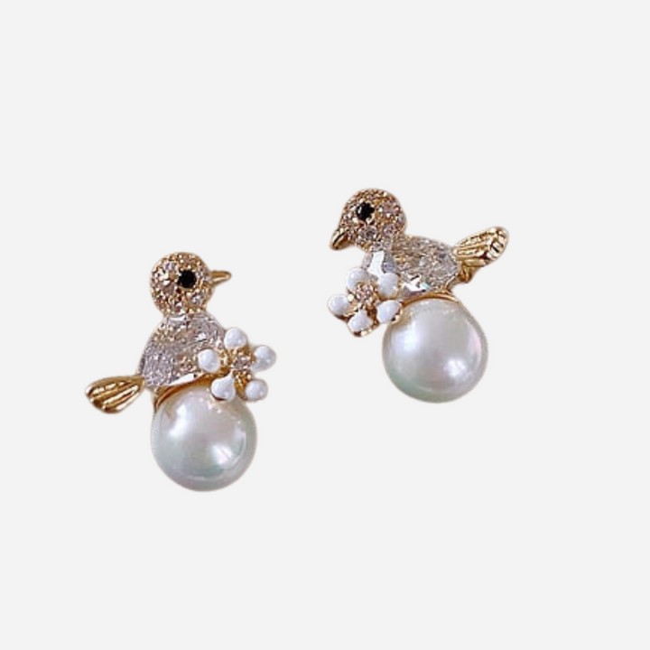 Luxury Earrings with Bird and Pearl Inlay