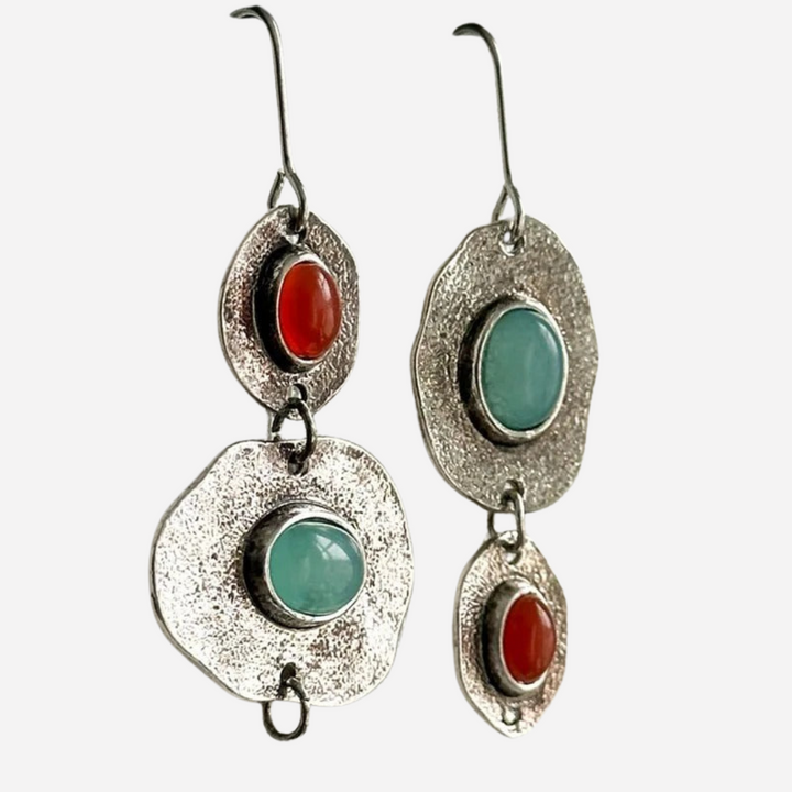 Bohemian Earrings with Inlaid Gemstones