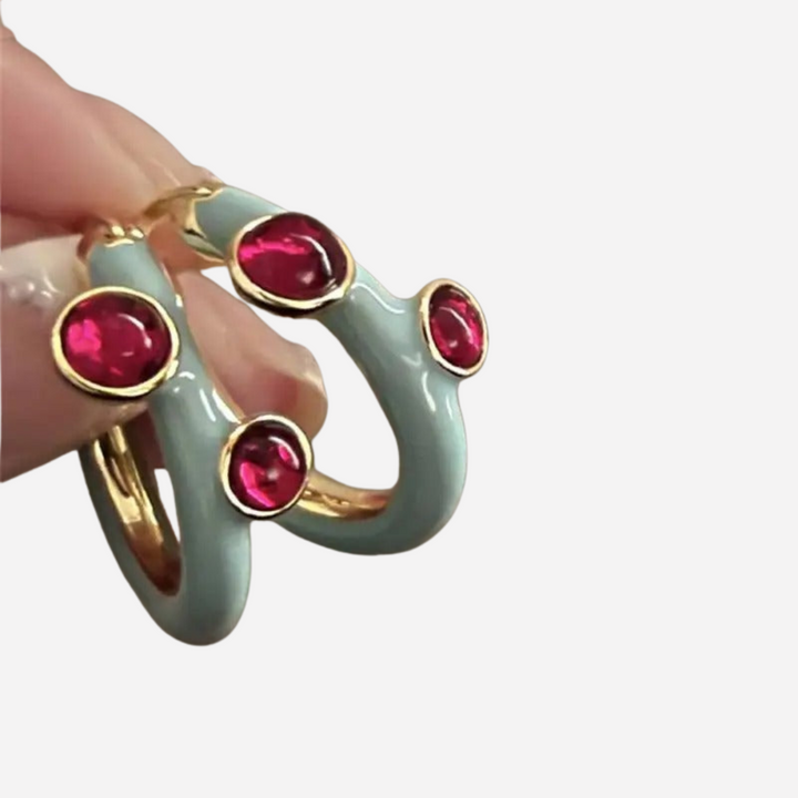Enamel Earrings with Inlaid Gemstones