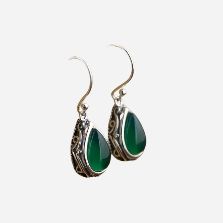 Dangling Earrings with Handmade Emerald
