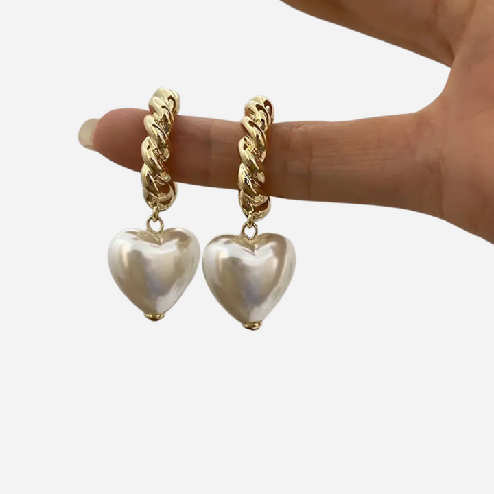 Elegant Pearl Heart Earrings