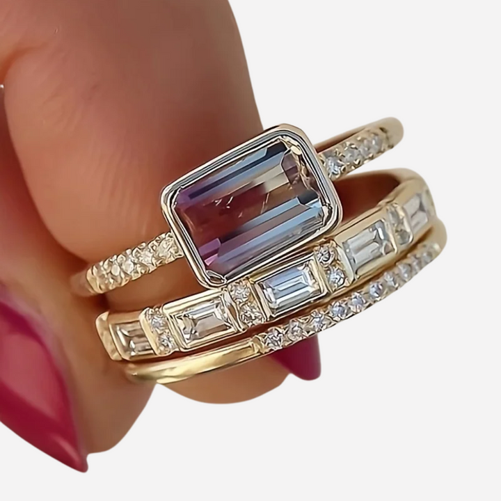 Vintage Bright Glass Ring Set