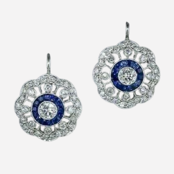 Vintage Mandala Blue Zirconia Earrings