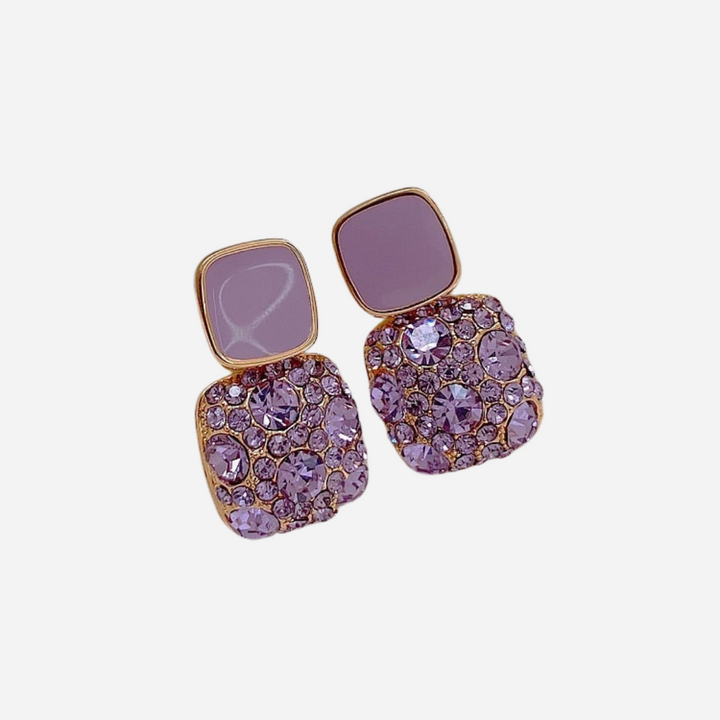 Luxury Purple Earrings with Zirconia Inlay