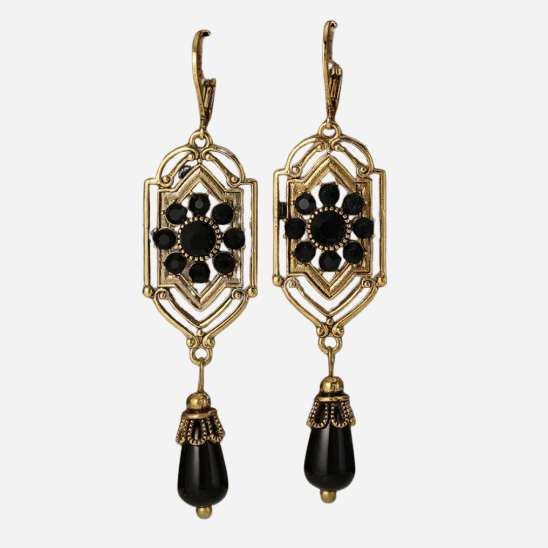 Vintage Black Dangling Crystal Earrings