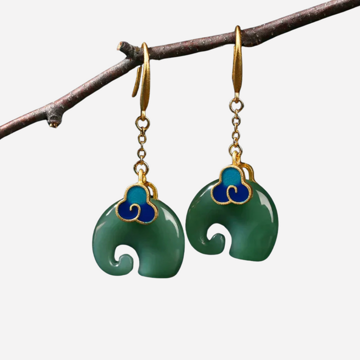 Vintage Green Elephant Earrings