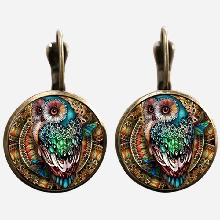 Rounded Crystal Owl Earrings