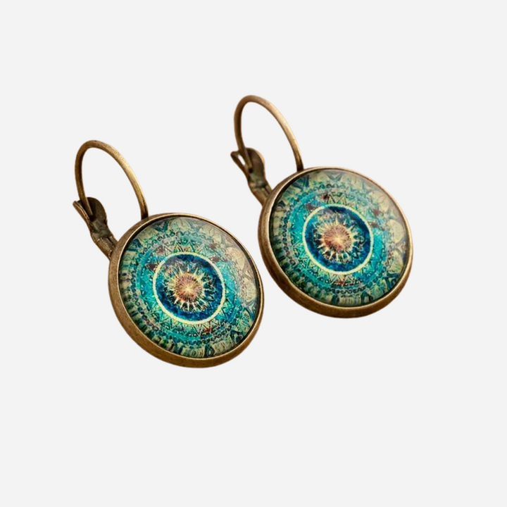 Rounded Mandala Blue Earrings