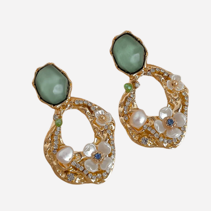 Vintage Green Crystal Blossom Earrings