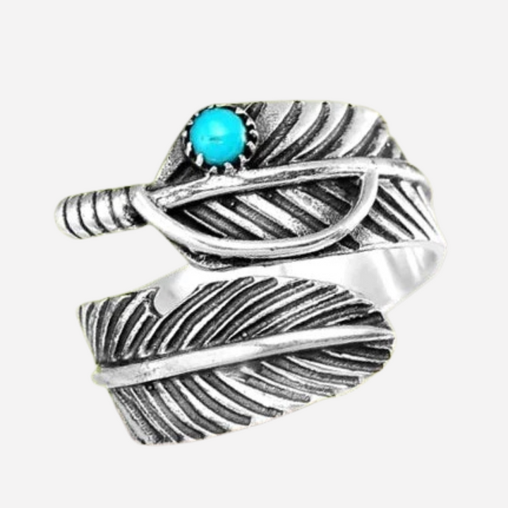 Boho Feather Turquoise Adjustable Ring