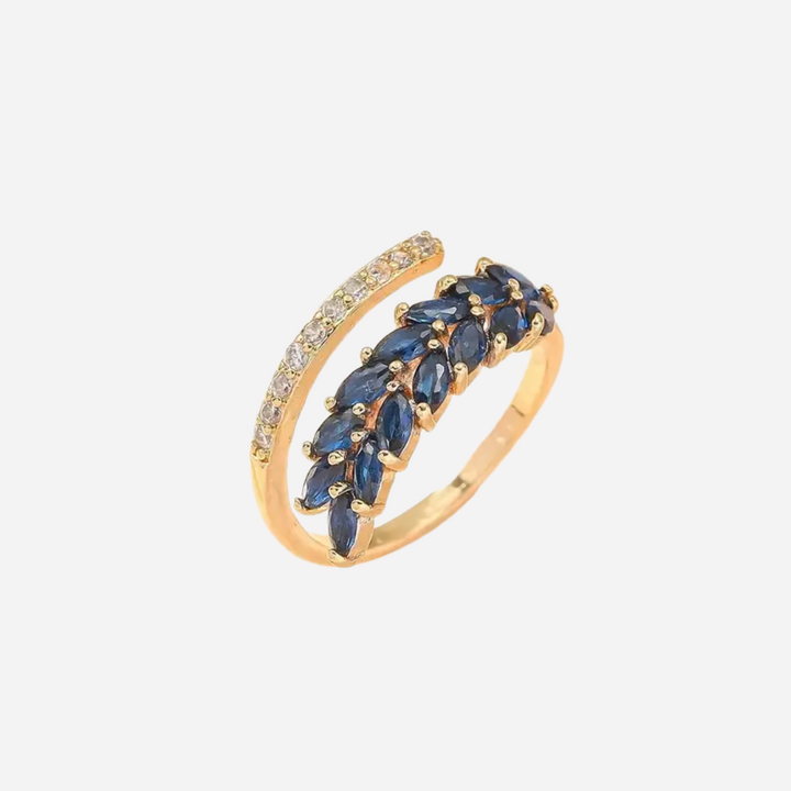 Open Blue Crystal Leaf Ring