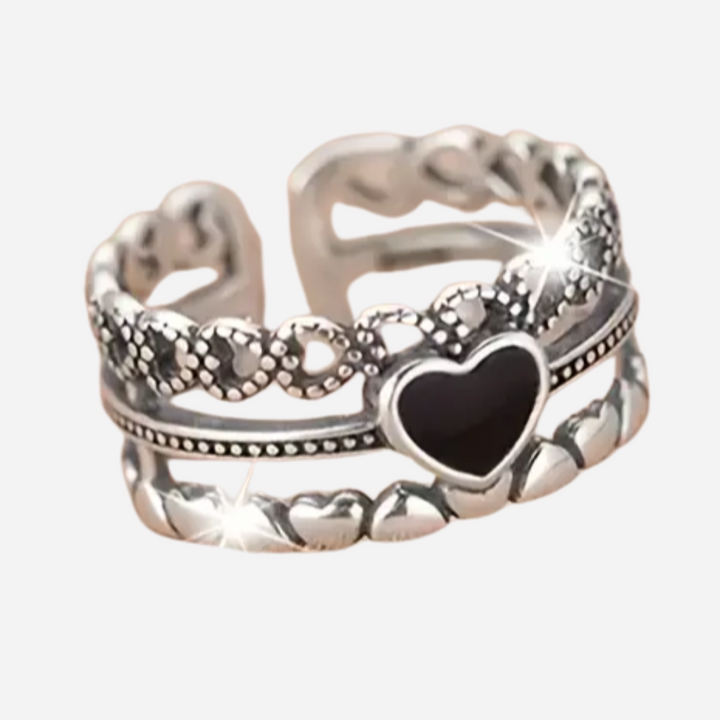 Open Black Heart Ring