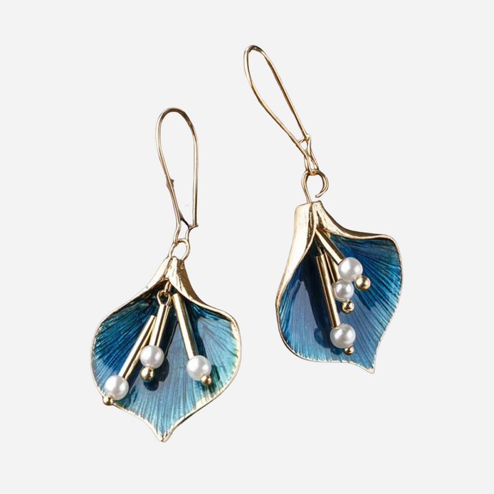 Vintage Blue Lotus Stainless Steel Earrings