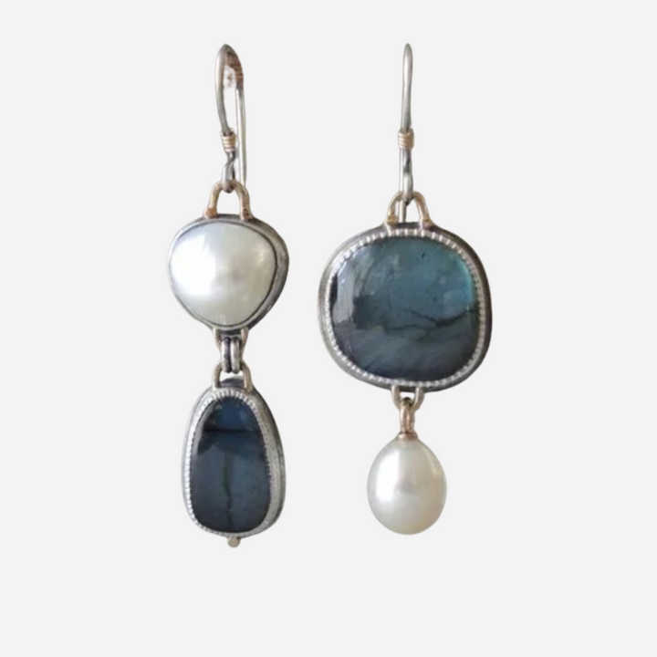 Vintage Blue Stone Pearl Earrings
