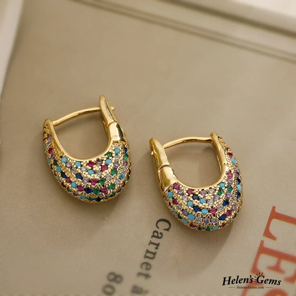 Elegant Colourful Inlaid Crystals Earrings