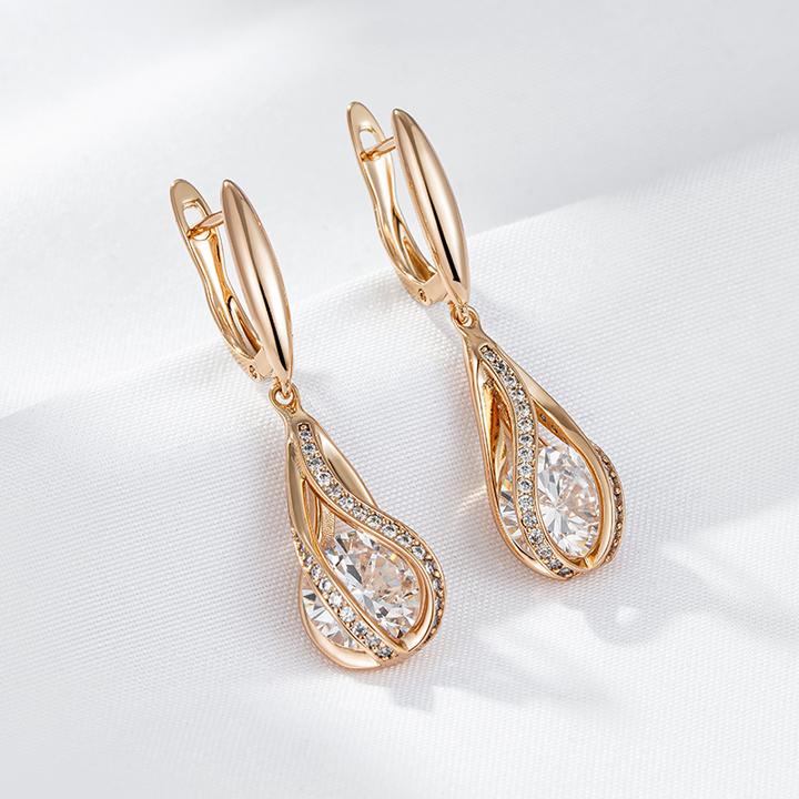 Elegant Pendant Earrings with Zirconia and Crystal